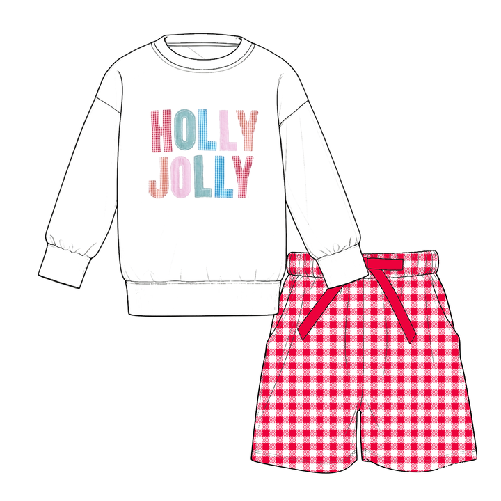 Girls Christmas Sweatshirt Top & Bowtie Shorts 2PCS Holiday Set