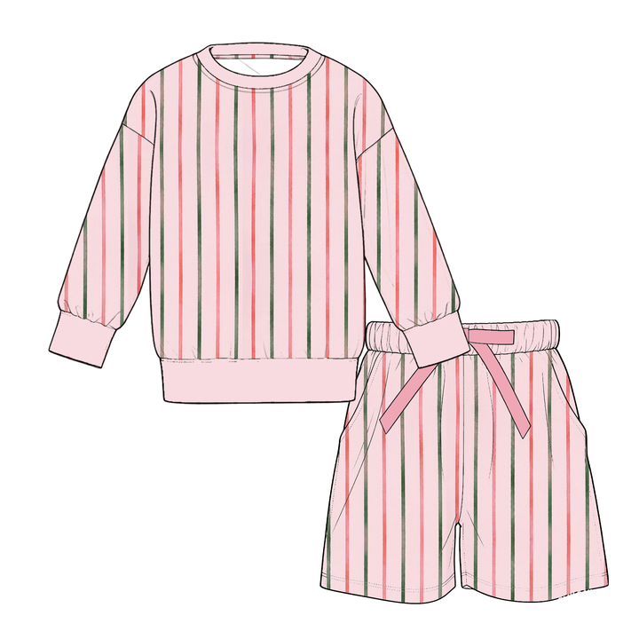 Girls Christmas Sweatshirt Top & Bowtie Shorts 2PCS Holiday Set
