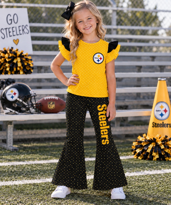 Girls Game Day Football Team Ruffle Top &Flare Pants 2PCS SET
