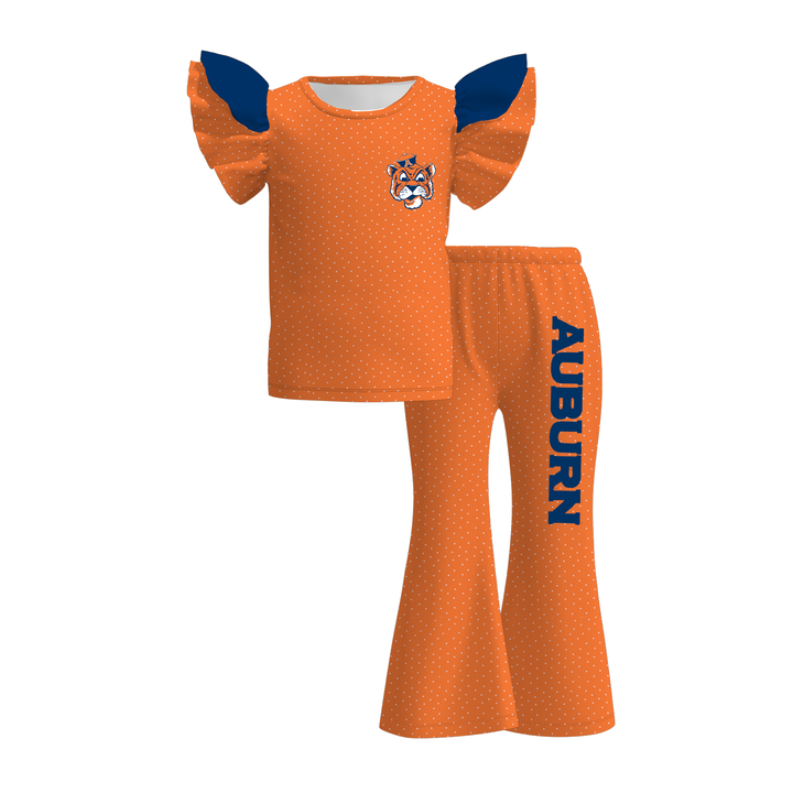 Girls Game Day Football Team Ruffle Top &Flare Pants 2PCS SET