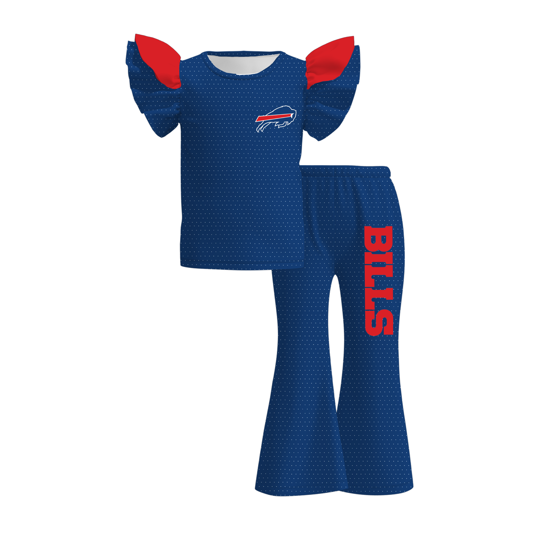 Girls Game Day Football Team Ruffle Top &Flare Pants 2PCS SET