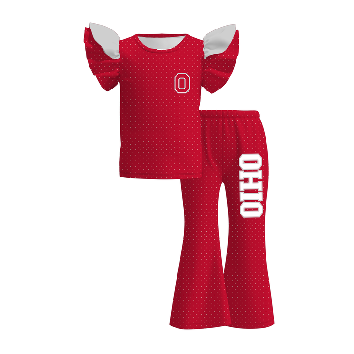Girls Game Day Football Team Ruffle Top &Flare Pants 2PCS SET