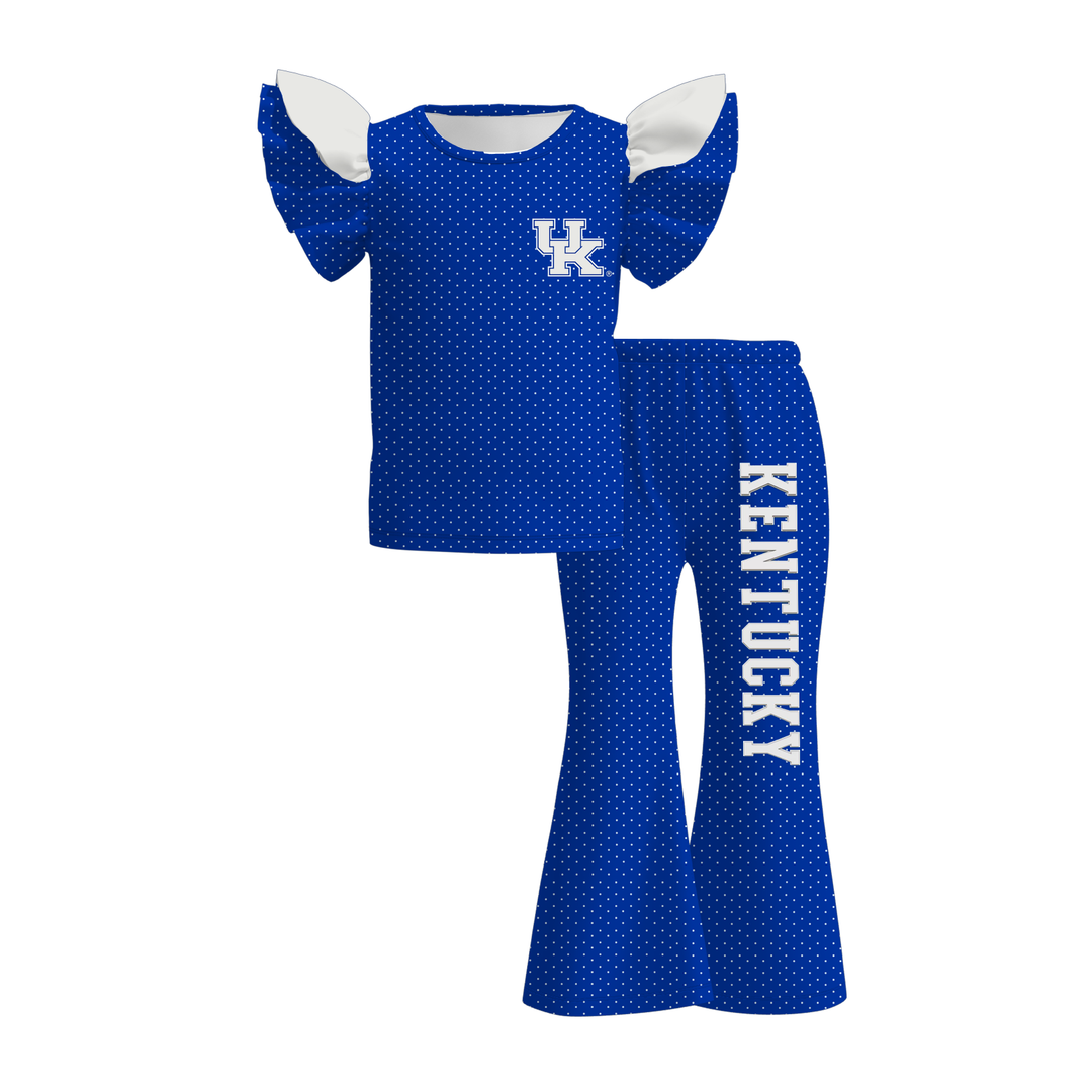Girls Game Day Football Team Ruffle Top &Flare Pants 2PCS SET