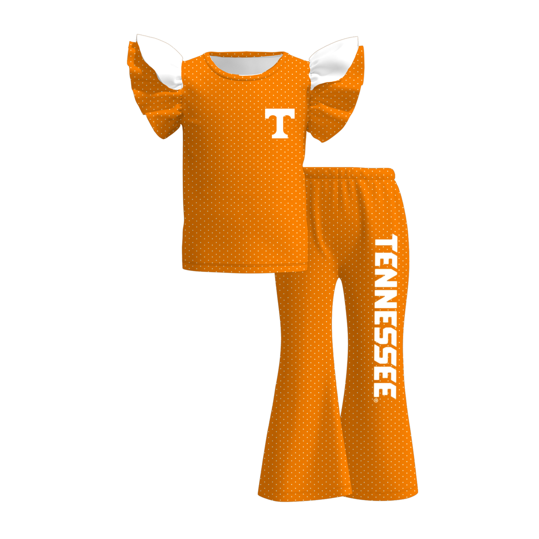 Girls Game Day Football Team Ruffle Top &Flare Pants 2PCS SET