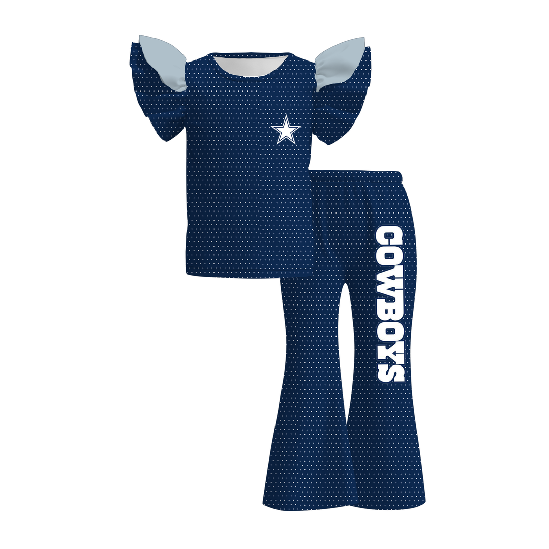 Girls Game Day Football Team Ruffle Top &Flare Pants 2PCS SET