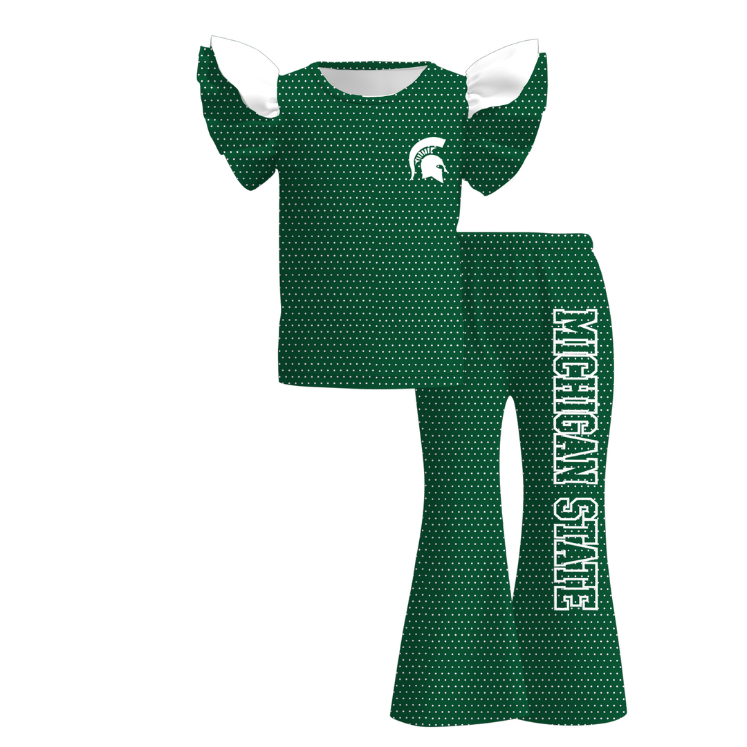 Girls Game Day Football Team Ruffle Top &Flare Pants Outfit