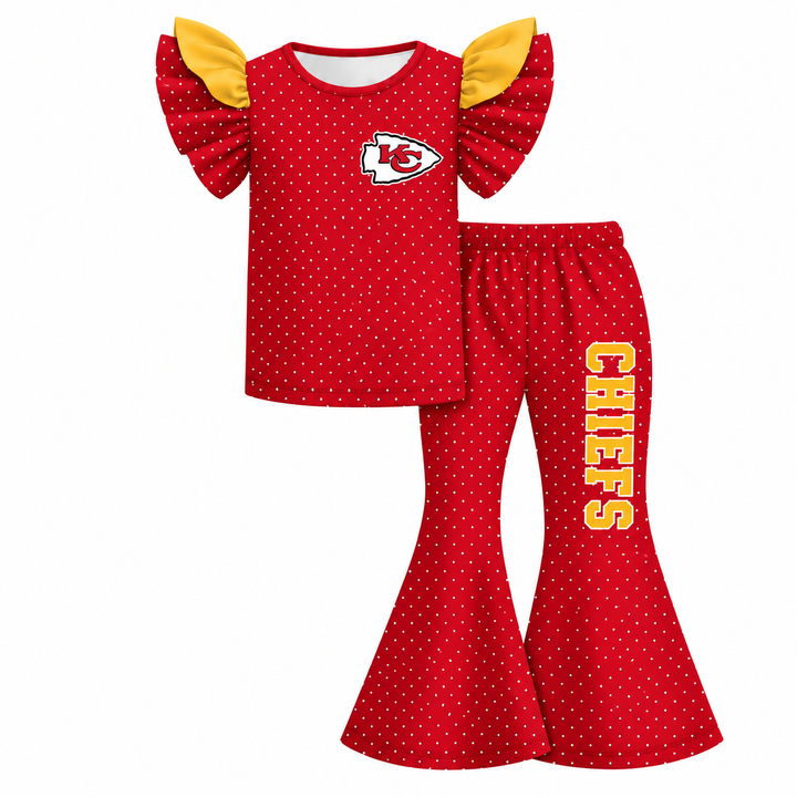 Girls Game Day Football Team Ruffle Top &Flare Pants 2PCS SET