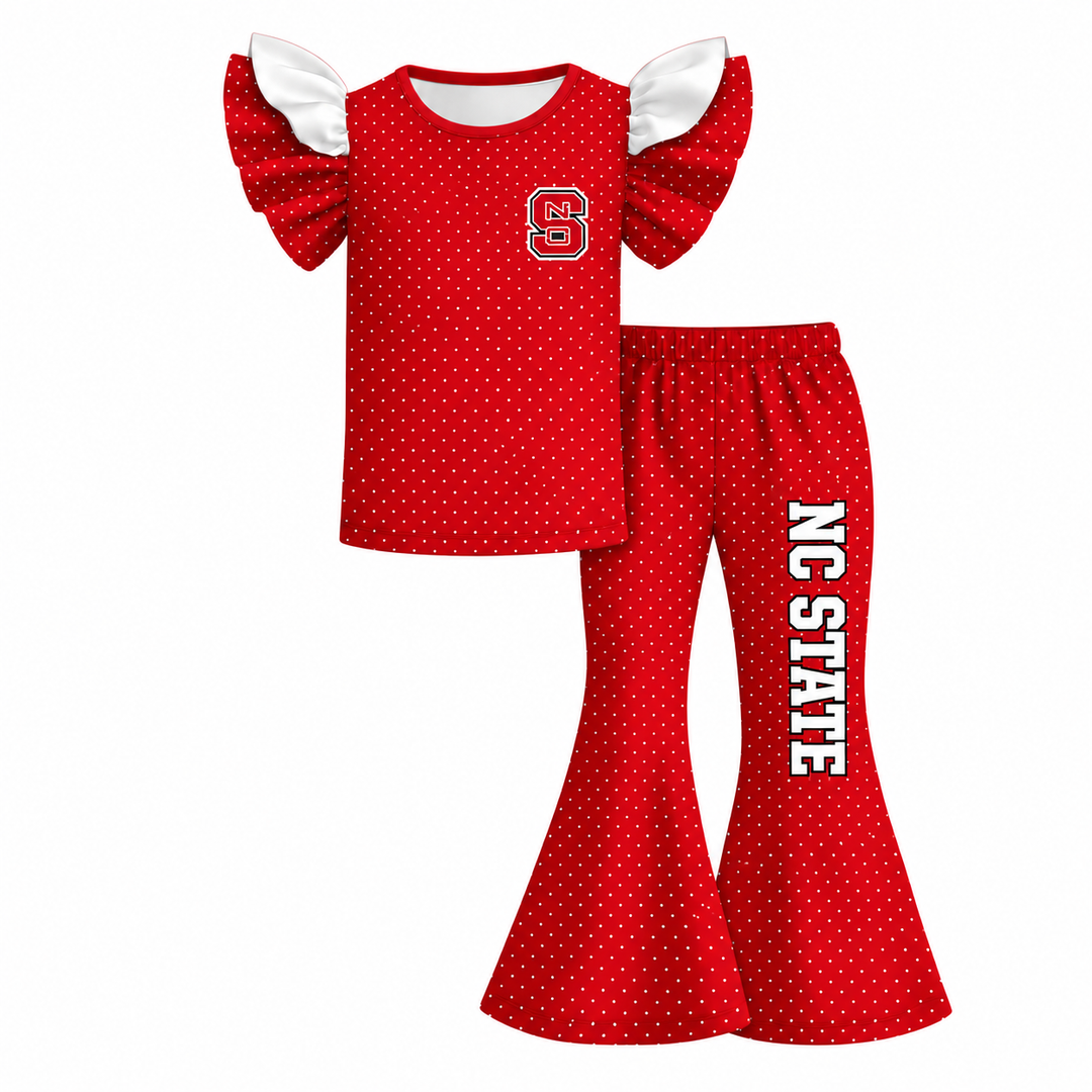 Girls Game Day Football Team Ruffle Top &Flare Pants Outfit