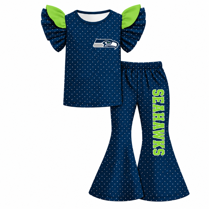 Girls Game Day Football Team Ruffle Top &Flare Pants Outfit