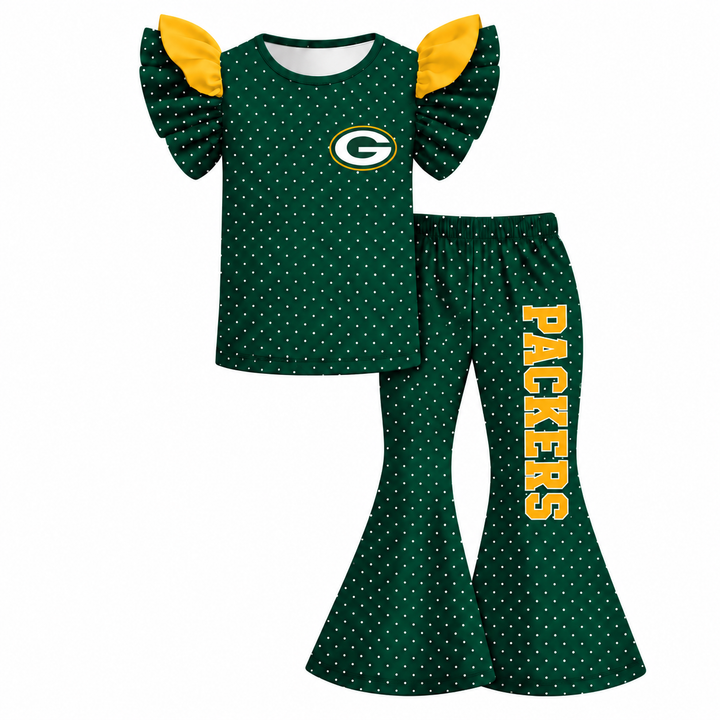 Girls Game Day Football Team Ruffle Top &Flare Pants Outfit
