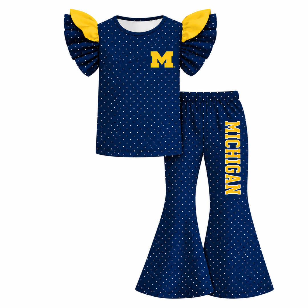 Girls Game Day Football Team Ruffle Top &Flare Pants Outfit