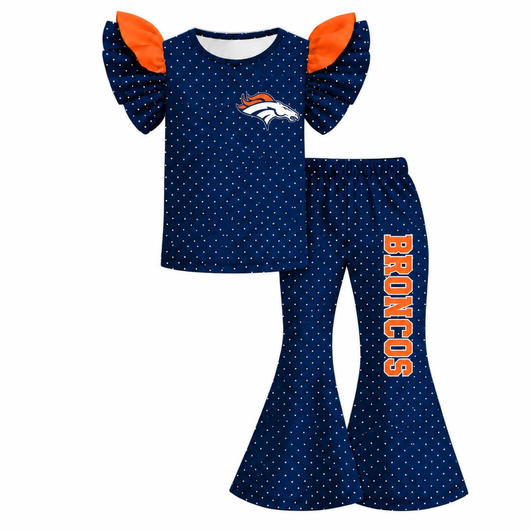 Girls Game Day Football Team Ruffle Top &Flare Pants Outfit