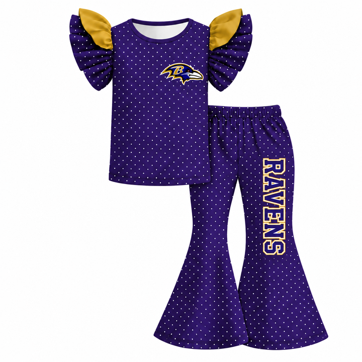 Girls Game Day Football Team Ruffle Top &Flare Pants Outfit
