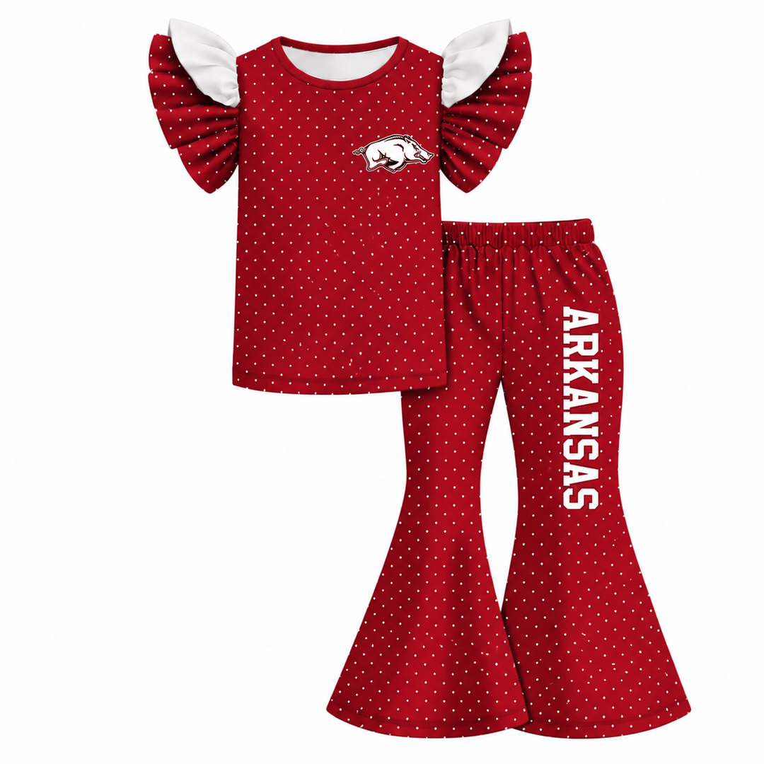 Girls Game Day Football Team Ruffle Top &Flare Pants Outfit