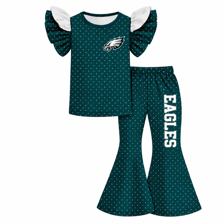 Girls Game Day Football Team Ruffle Top &Flare Pants Outfit