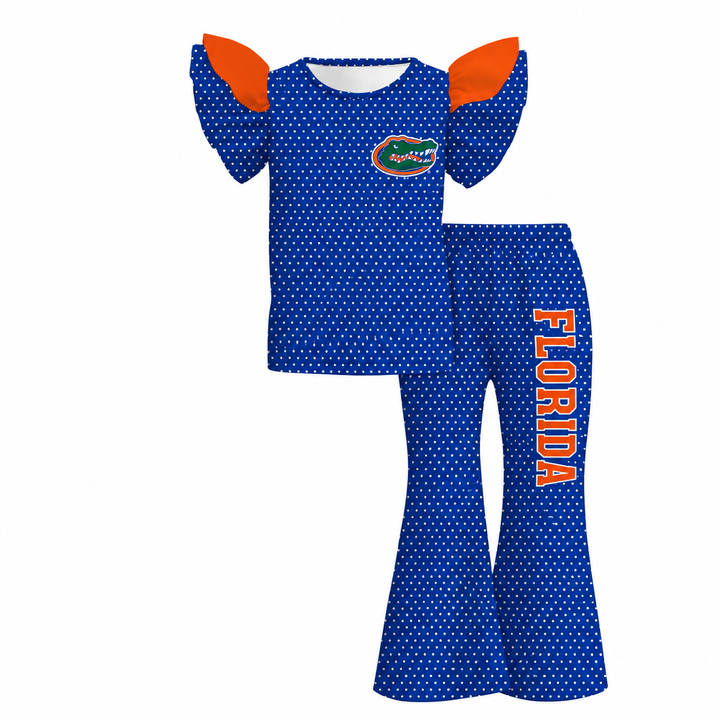 Girls Game Day Football Team Ruffle Top &Flare Pants Outfit