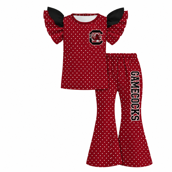 Girls Game Day Football Team Ruffle Top &Flare Pants Outfit