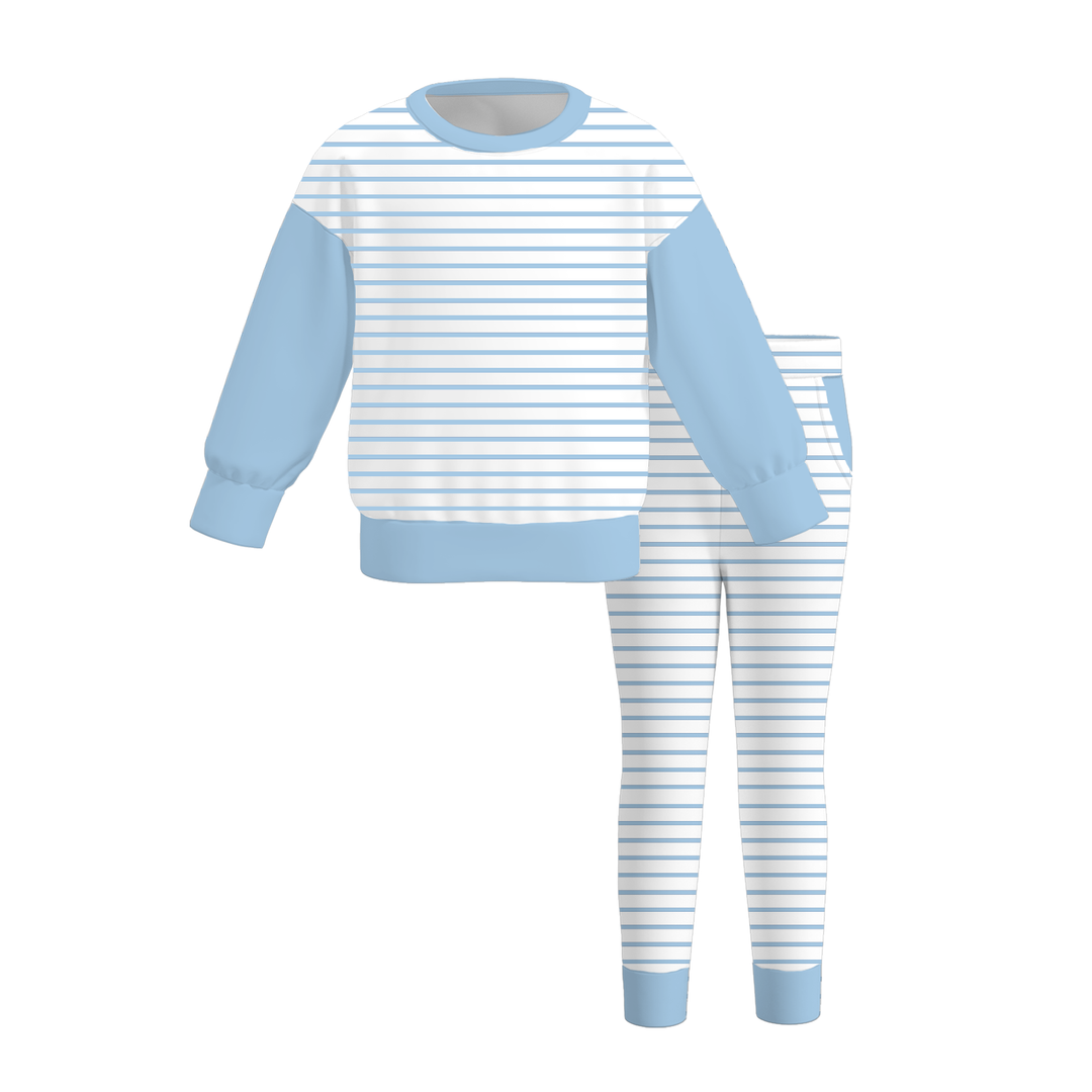 Girls Striped Pullover Sweatshirt & Leggings 2PCS Outfit Set