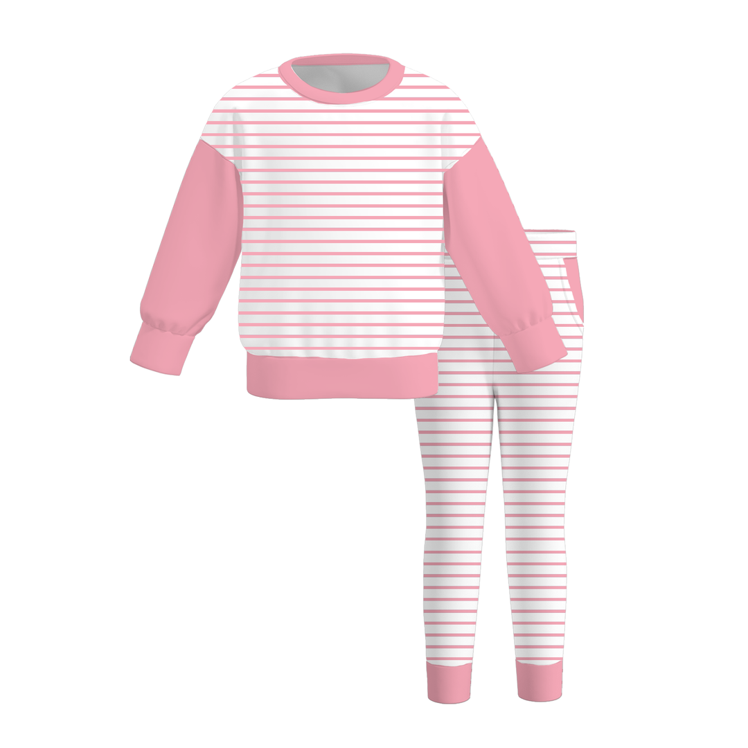 Girls Striped Pullover Sweatshirt & Leggings 2PCS Outfit Set