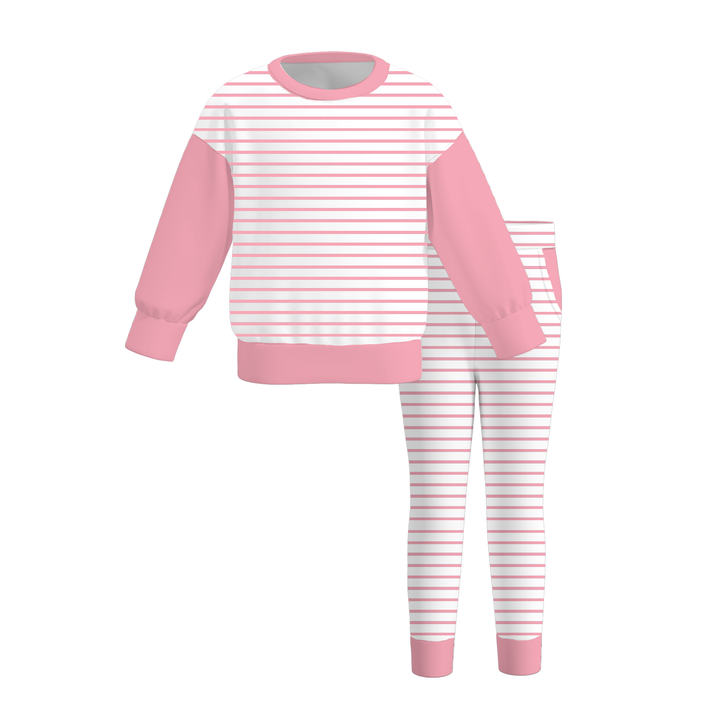 Girls Striped Pullover Sweatshirt & Leggings 2PCS Outfit Set