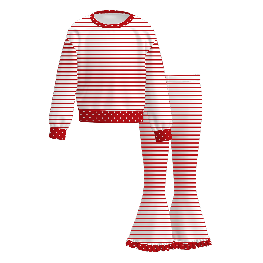 Girls Striped Sweatshirt Top&Ruffle Flare Pants 2PCS Loungewear Outfit