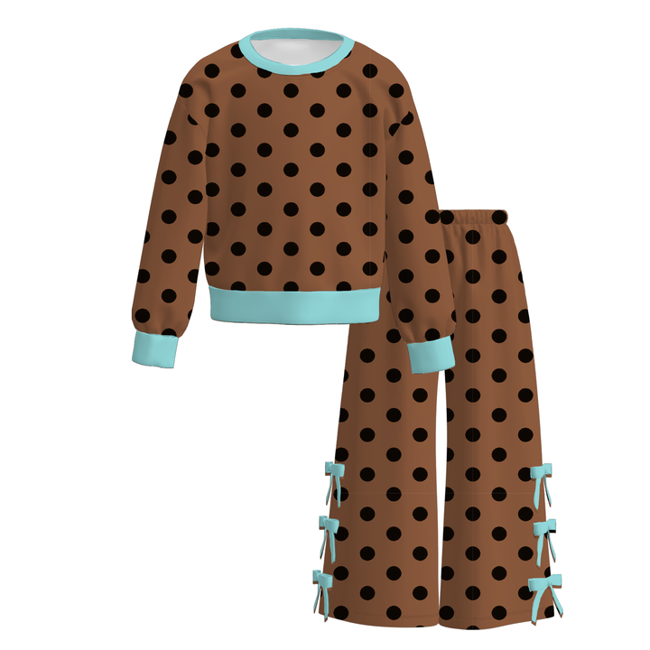 Girls Polka Dot Pullover Sweatshirt&Bowknot Bottom Pants