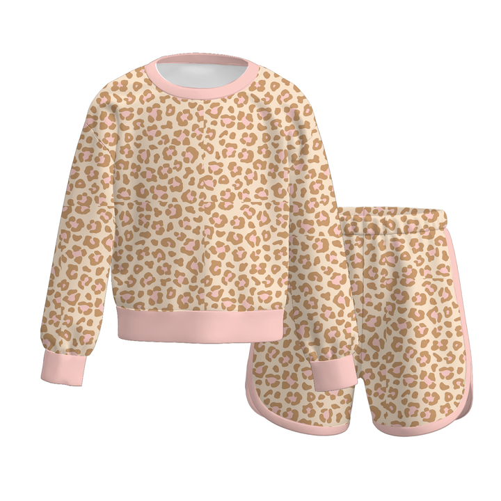 Christmas Santa Mixed Stripe Sweatshirt & Shorts 2PCS Loungewear Set