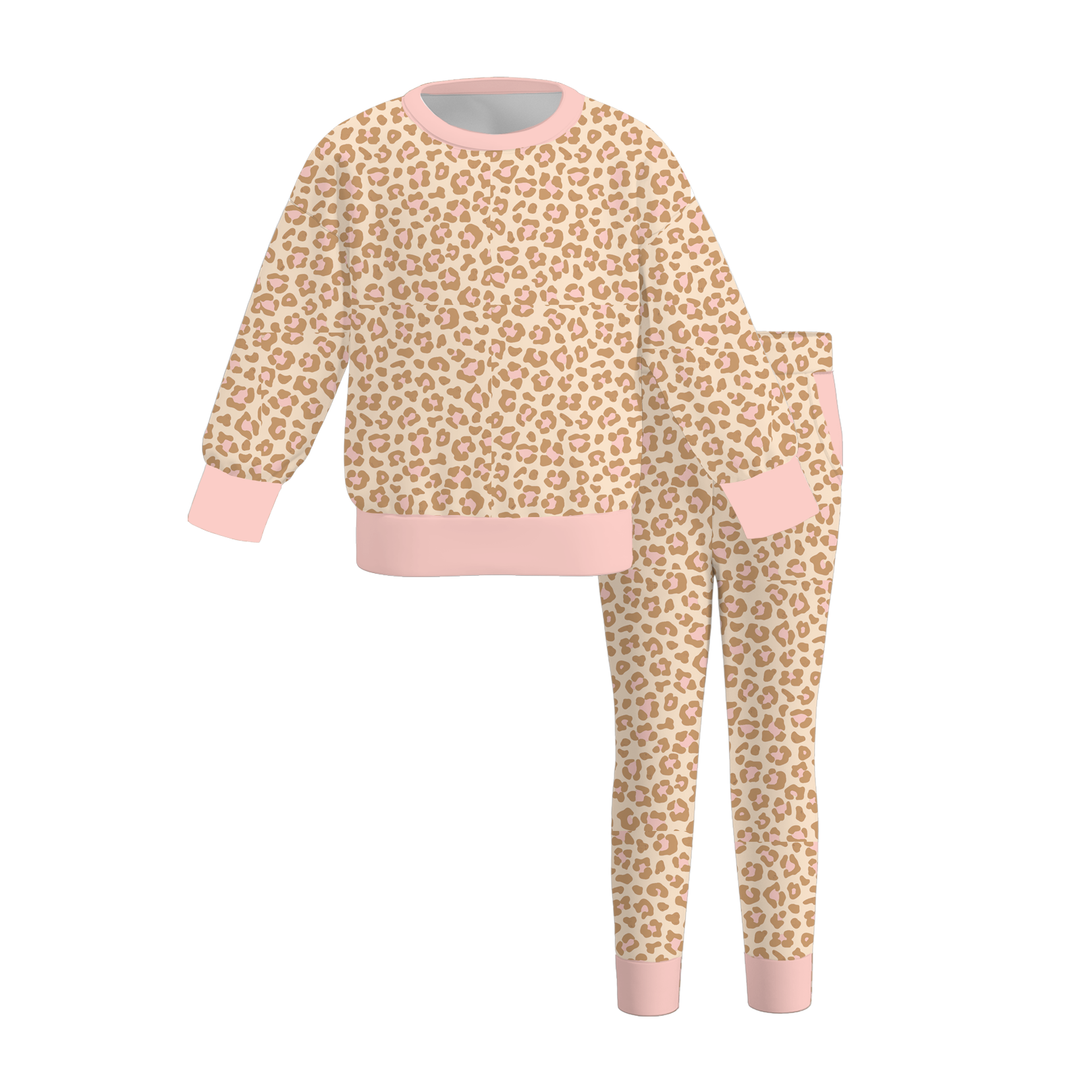 Girls Soft Leopard Print Sweatshirt & Leggings 2PCS Set
