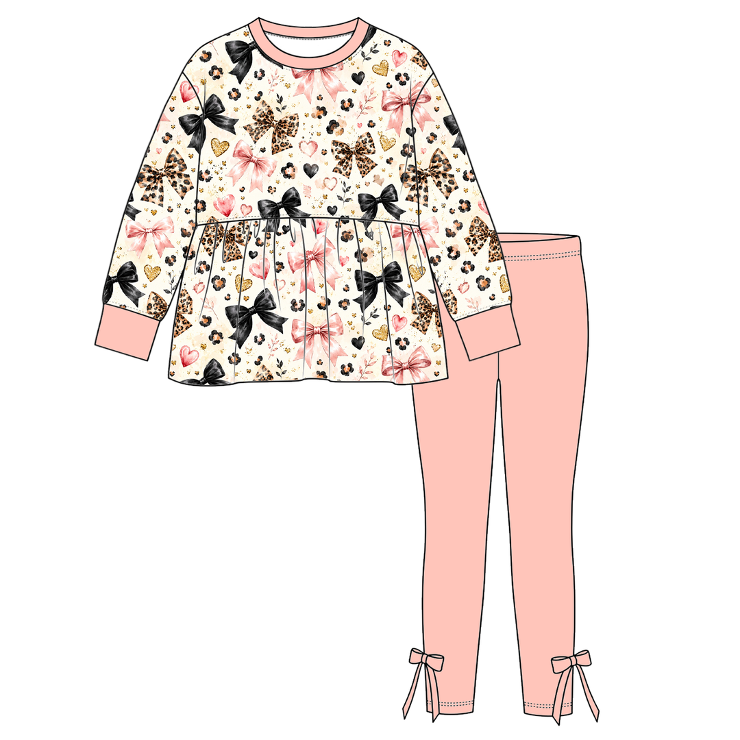 Girls Allover Print Long Sleeve Top and Leggings Set