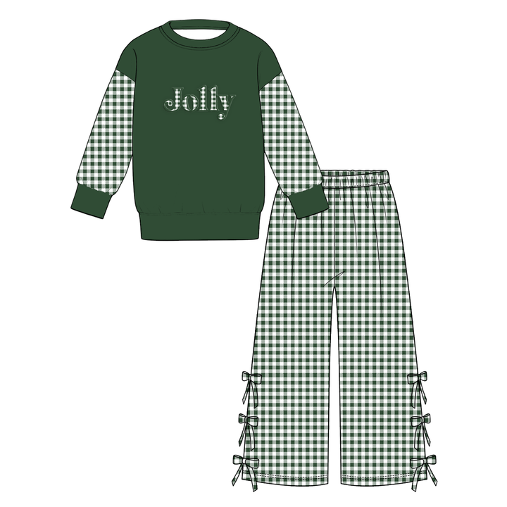 Girls Christmas Sweatshirt Top & Side-Bow Wide-Leg Pant Holiday Set