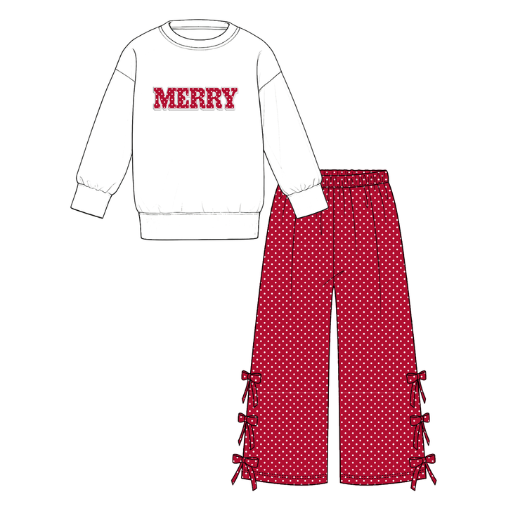 Girls Christmas Sweatshirt Top & Side-Bow Wide-Leg Pant Holiday Set