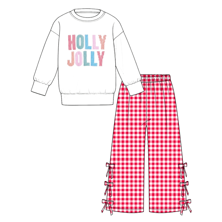 Girls Christmas Sweatshirt Top & Side-Bow Wide-Leg Pant Holiday Set