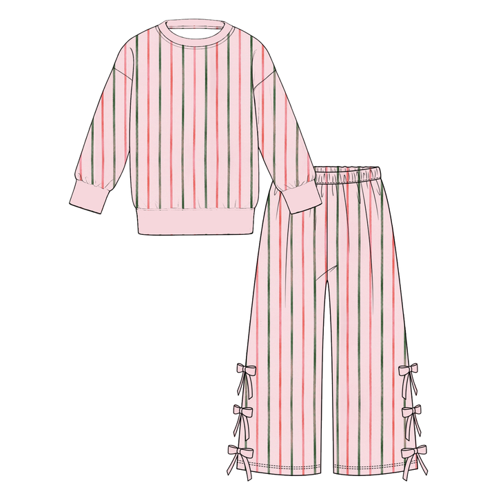 Girls Christmas Sweatshirt Top & Side-Bow Wide-Leg Pant Holiday Set