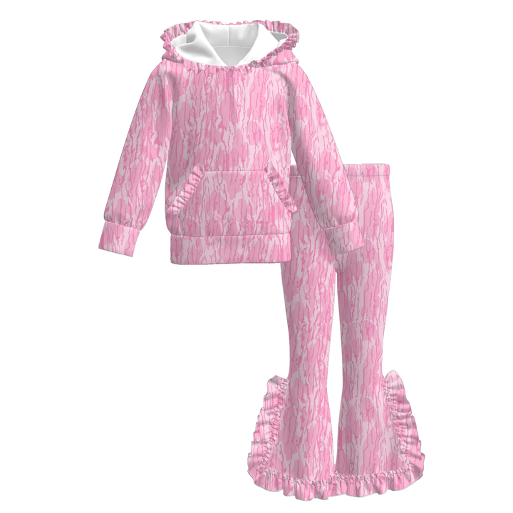 Girls Leopard Print Ruffle Hoodie & Flare Pants 2PCS Outfit Set