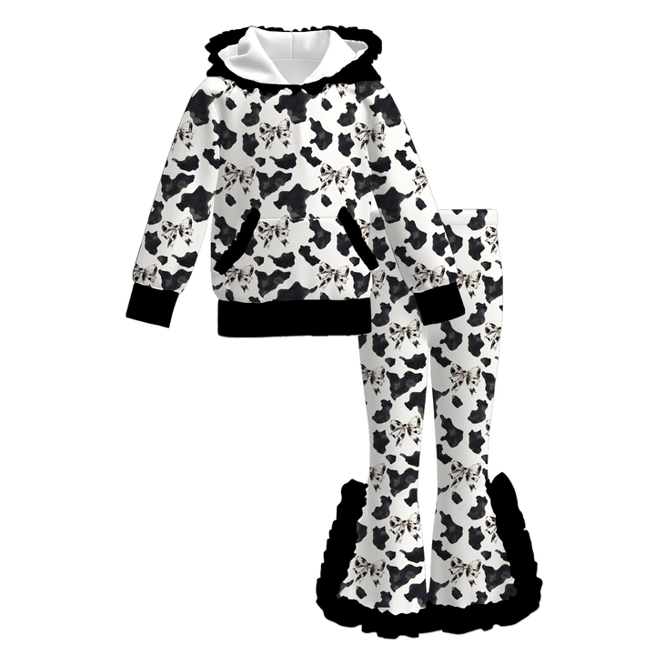 Girls Leopard Print Ruffle Hoodie & Flare Pants 2PCS Outfit Set