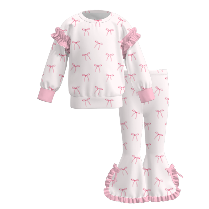 Girls Ruffle Sleeve Sweatshirt & Bell Bottoms 2PCS Set