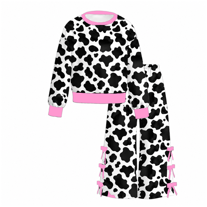 Girls Color-Block Sweatshirt & Wide Leg Bow Pants Set