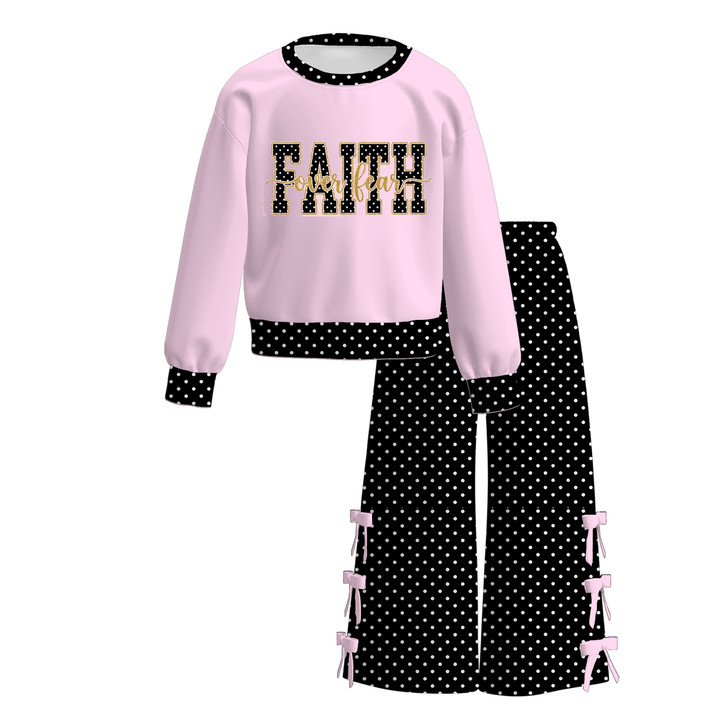 Girls Color-Block Sweatshirt & Wide Leg Bow Pants Set