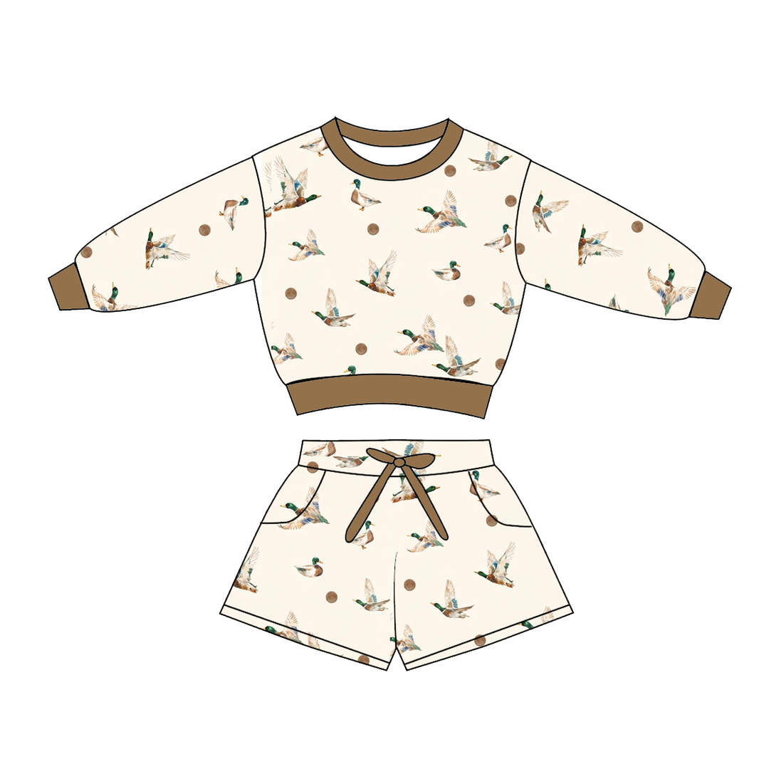 Girls Leopard and Bow Print Sweatshirt & Shorts 2PCS Set