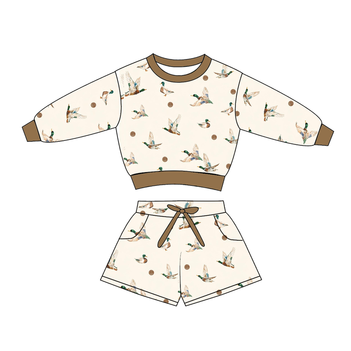 Girls Leopard and Bow Print Sweatshirt & Shorts 2PCS Set