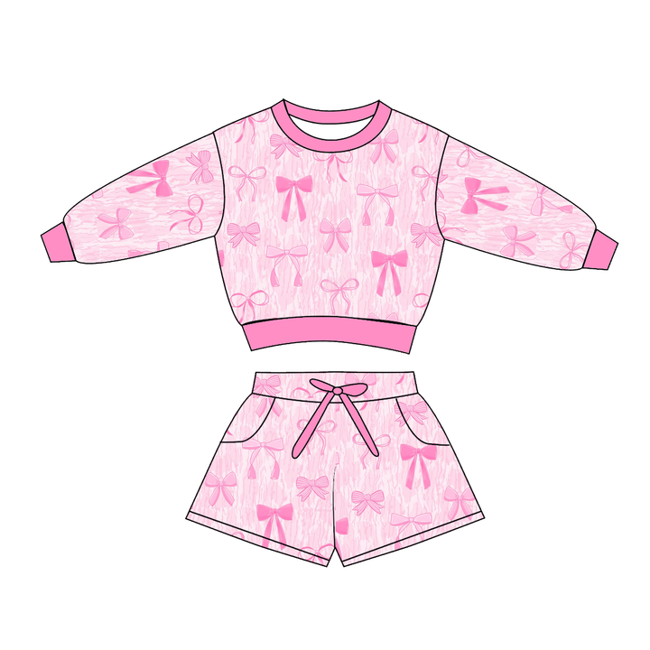 Girls Leopard and Bow Print Sweatshirt & Shorts 2PCS Set