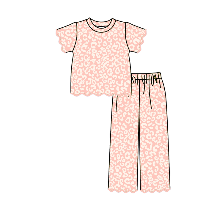 Girls Flying Duck Print Scalloped Ruffle Top & Pants Set