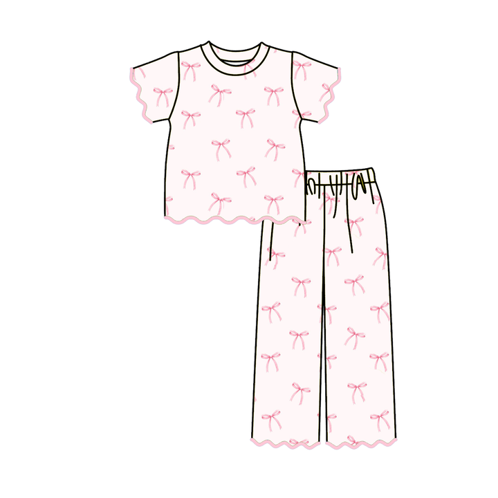 Girls Flying Duck Print Scalloped Ruffle Top & Pants Set