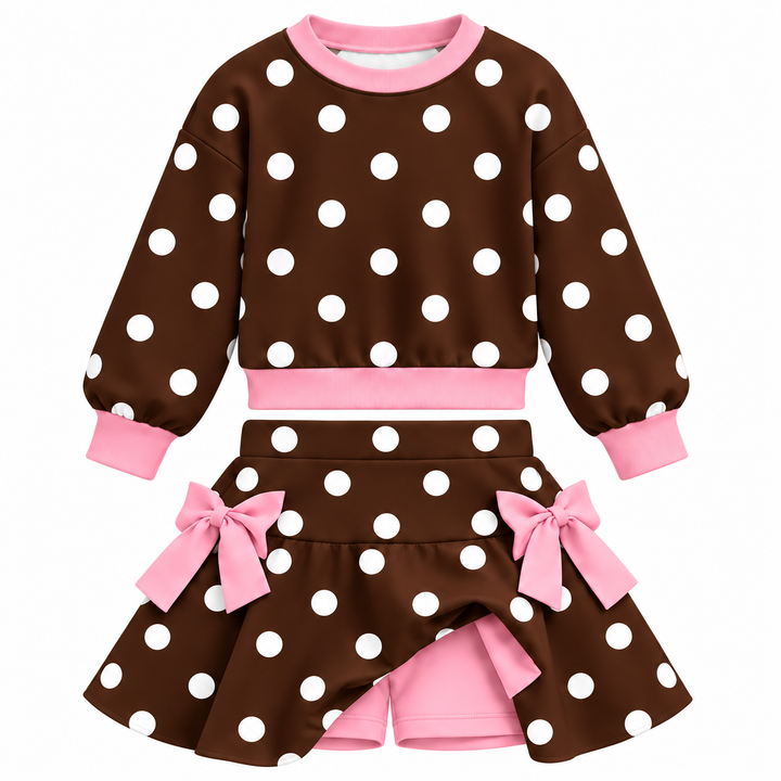 Girls Polka Dot Pullover Top &amp; Bow Skort Set Holiday Outfits