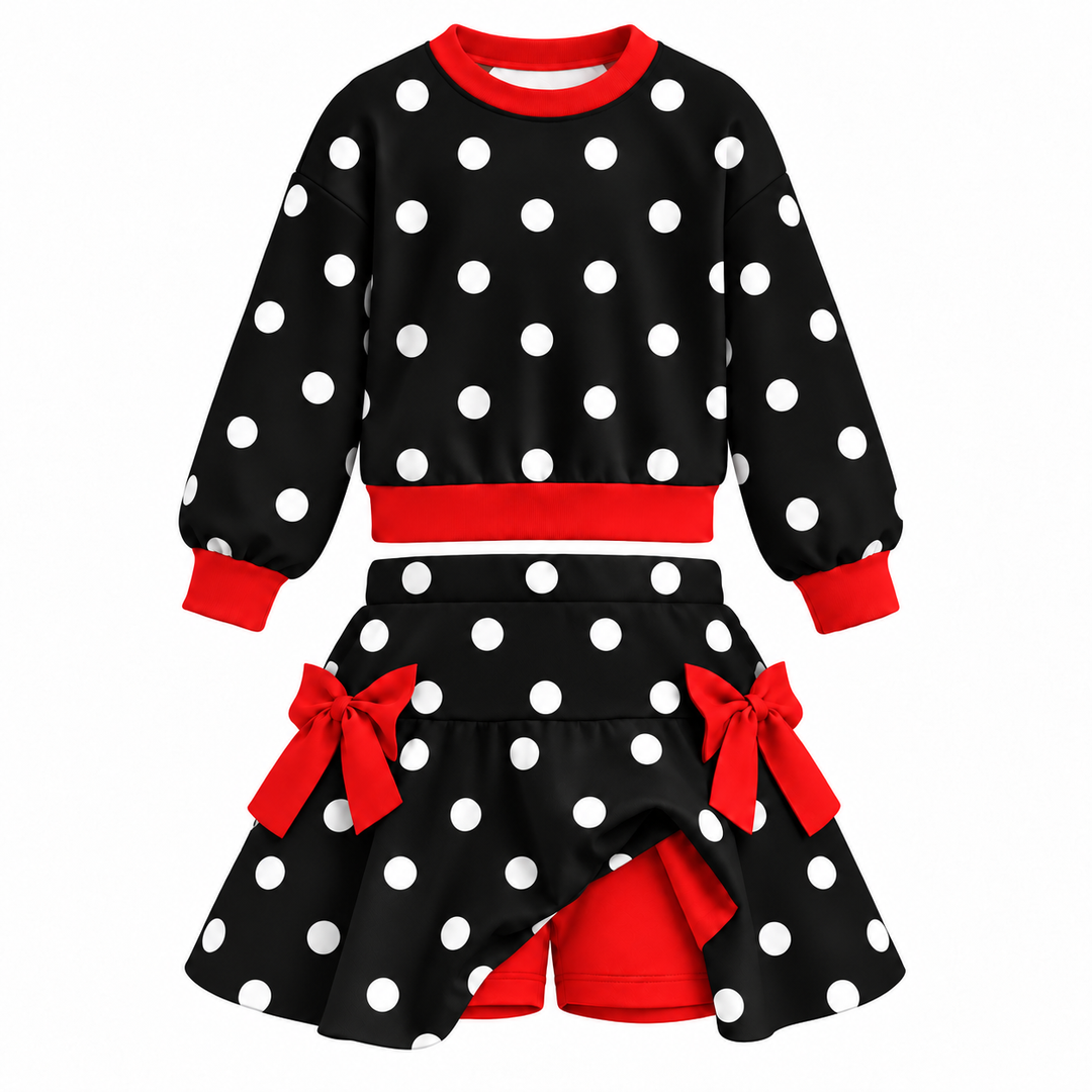 Girls Polka Dot Pullover Top &amp; Bow Skort Set Holiday Outfits