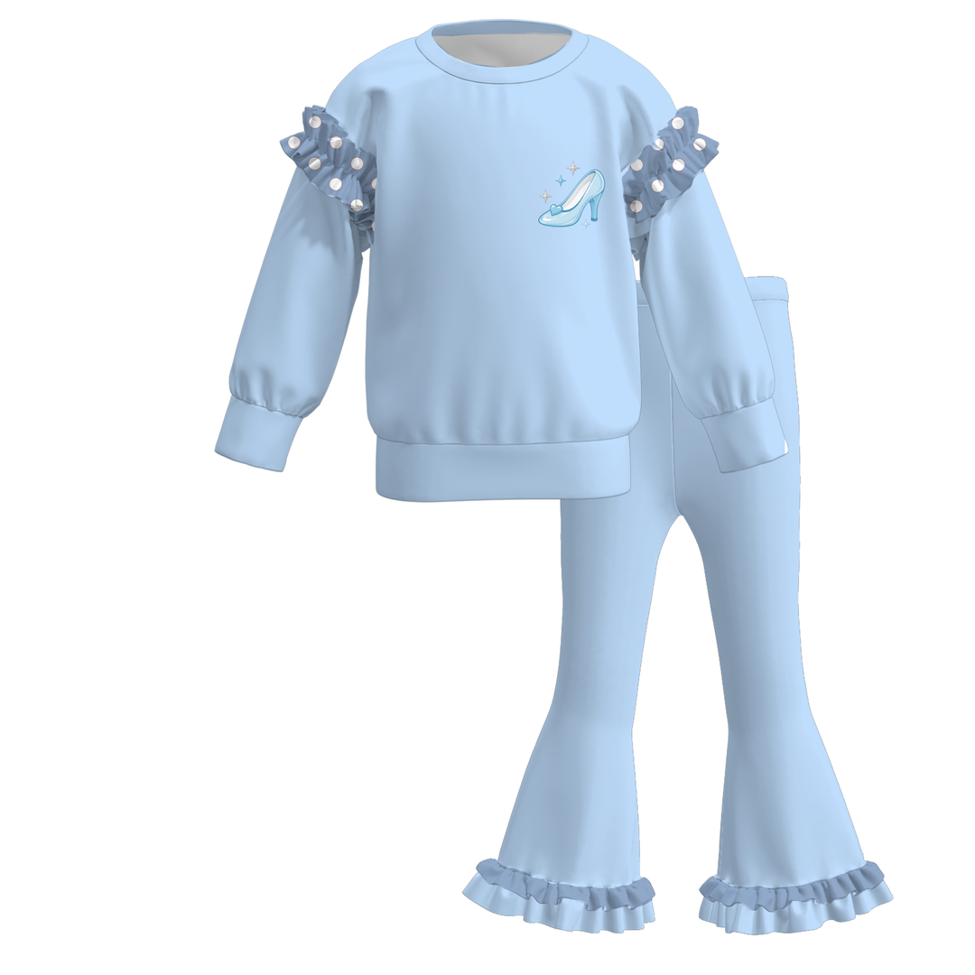 Girls Princess Graphic Sweatshirt and Flared Pants Set