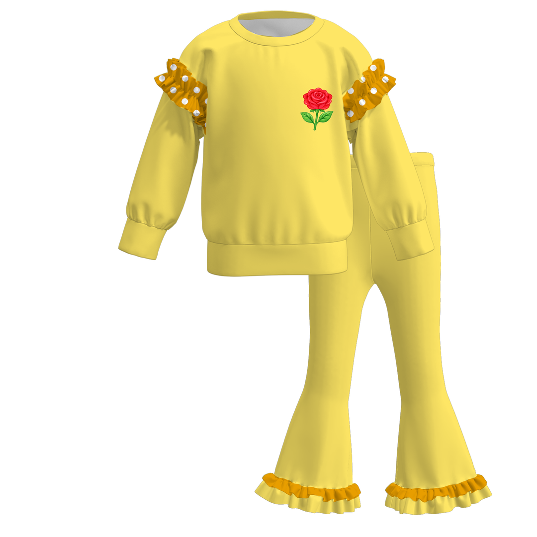 Girls Princess Graphic Sweatshirt and Flared Pants Set