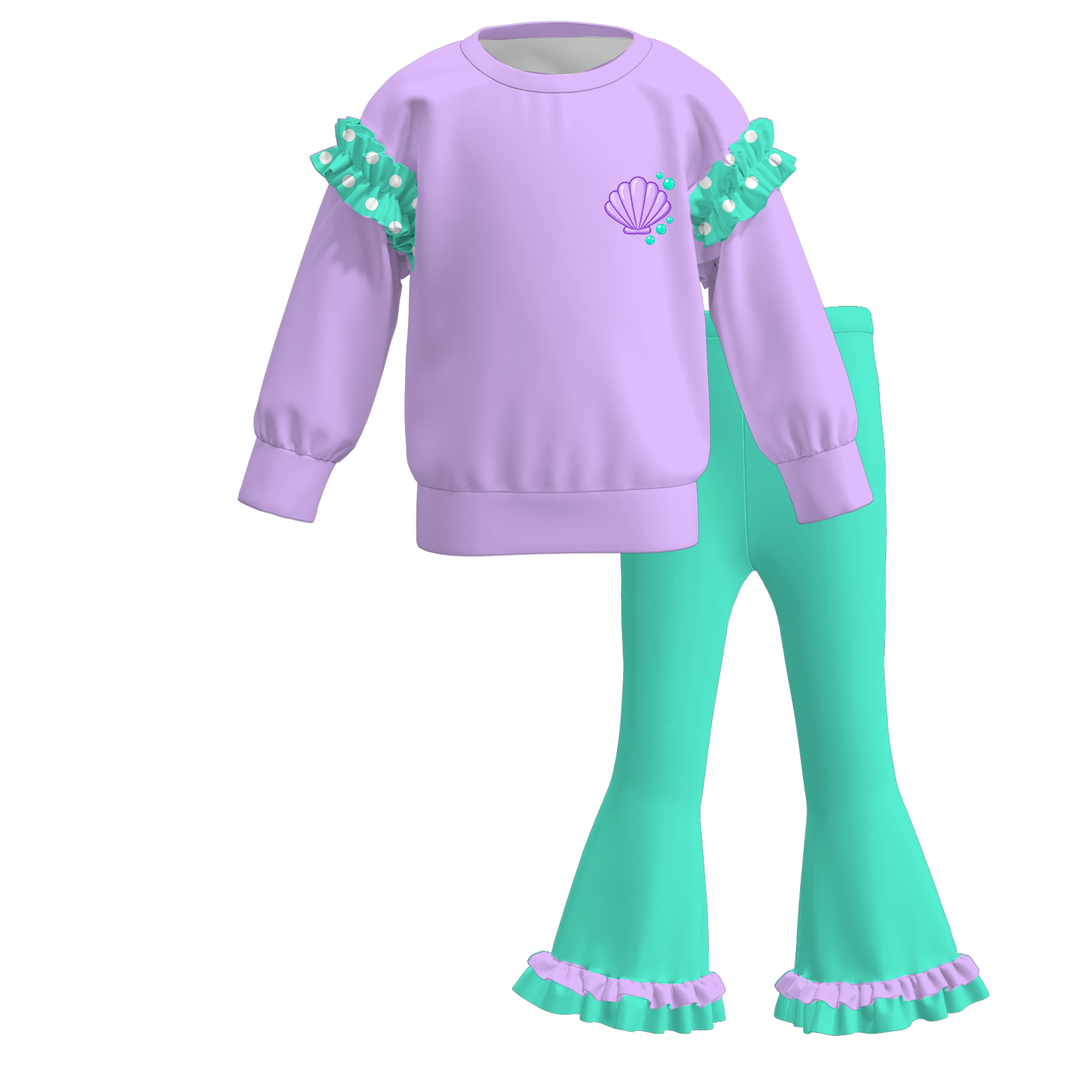 Girls Princess Graphic Sweatshirt and Flared Pants Set