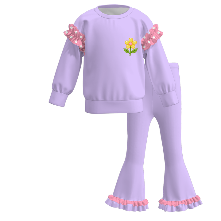 Girls Princess Graphic Sweatshirt and Flared Pants Set