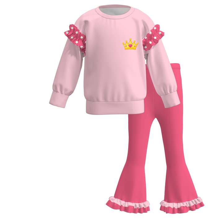 Girls Princess Graphic Sweatshirt and Flared Pants Set